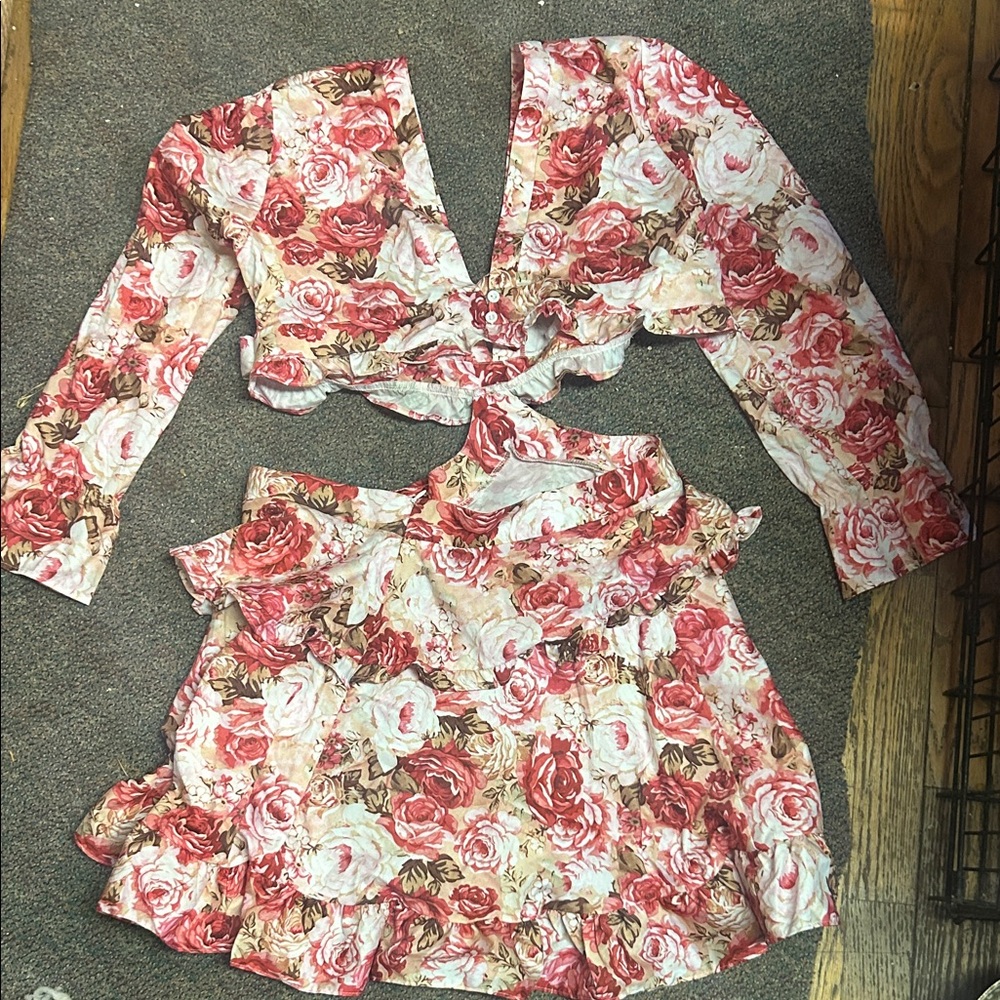 Floral Two-Piece (kind-a…see description) Set with Ruffle Skirt